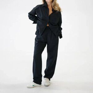 New Djerf Avenue Breezy high rise straight leg baggy organic cotton trouser pant